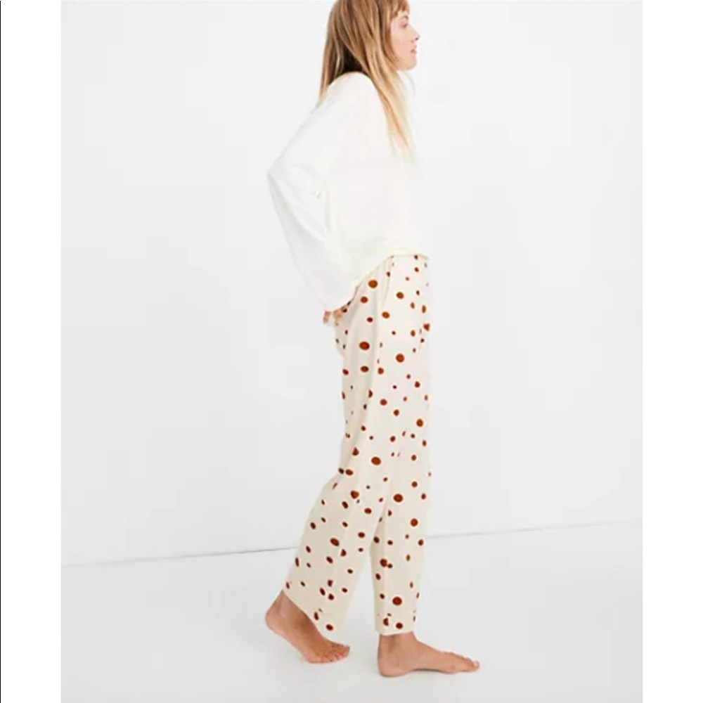 Madewell knit bedtime pajama pants cream brown polka dot womens size medium EUC